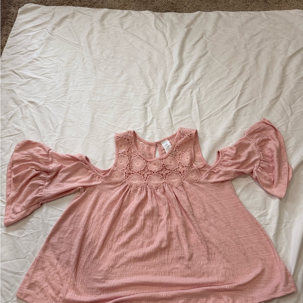 Time and Tru Pink Kids Dress with Lace and Bell Sleeves